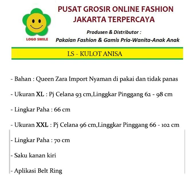 Kulot Anisa - Logo Smile (LS) - Ukuran XL-XXL - Queen Zara Import