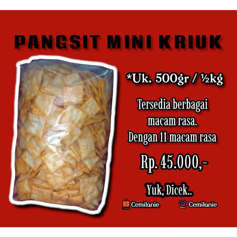 

Uk. ½kg / 500gr - PANGSIT MINI KRIUK | PANGSIT KERING | PANGSIT MINI | KERUPUK PANGSIT | PANGSIT GORENG | PANGSIT MINI KRIUK RASA | PANGSIT GURIH | PANGSIT STICK | PANGSIT KOTAK | PANGSIT GORENG | PANGSIT ENAK | CEMILANIE | PANGSIT | PANGSIT GORENG