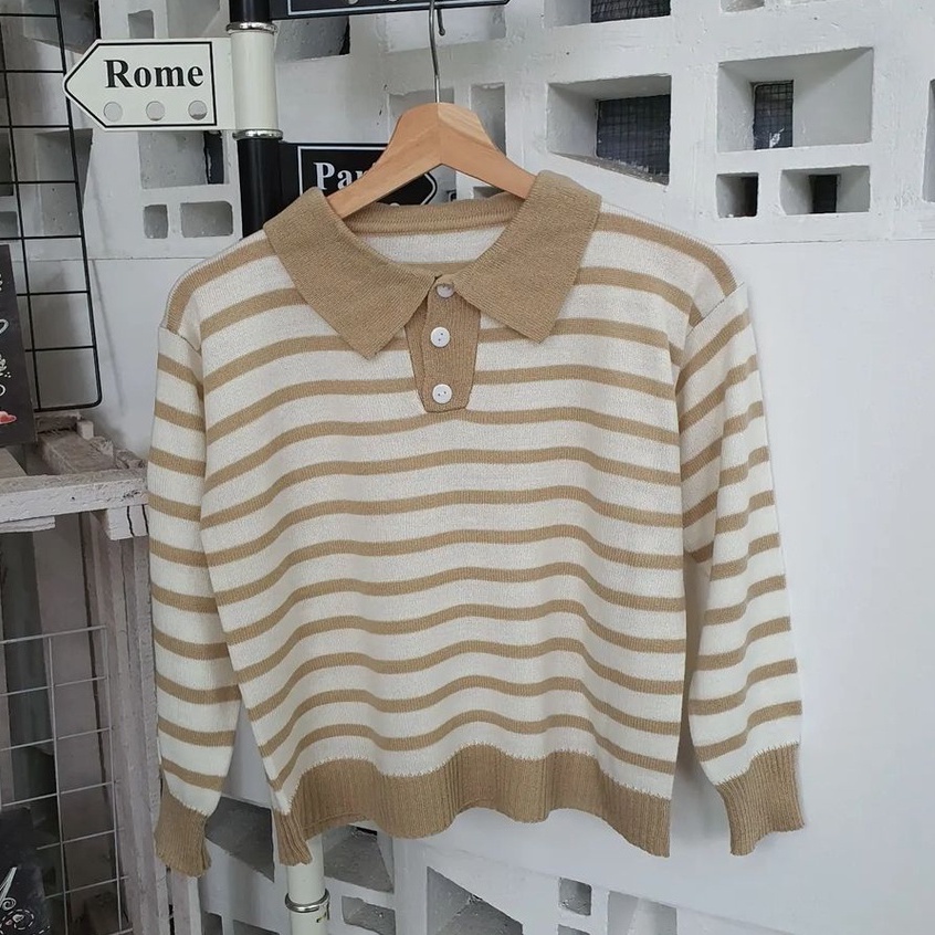 Outwear Crop Dhabie Stripe Sweater Rajut Motif Garisss