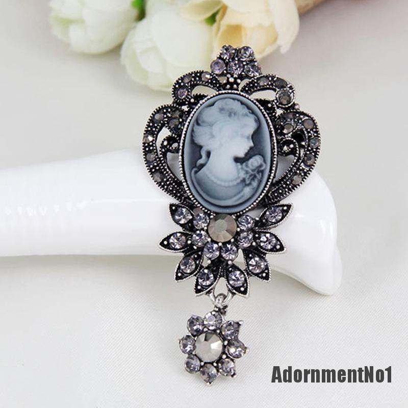 (Adornmentno1) 1pc Bros / Pin Gaya Victoria Motif Cameo Aksen Kristal Untuk Aksesoris Wanita / Pesta Pernikahan