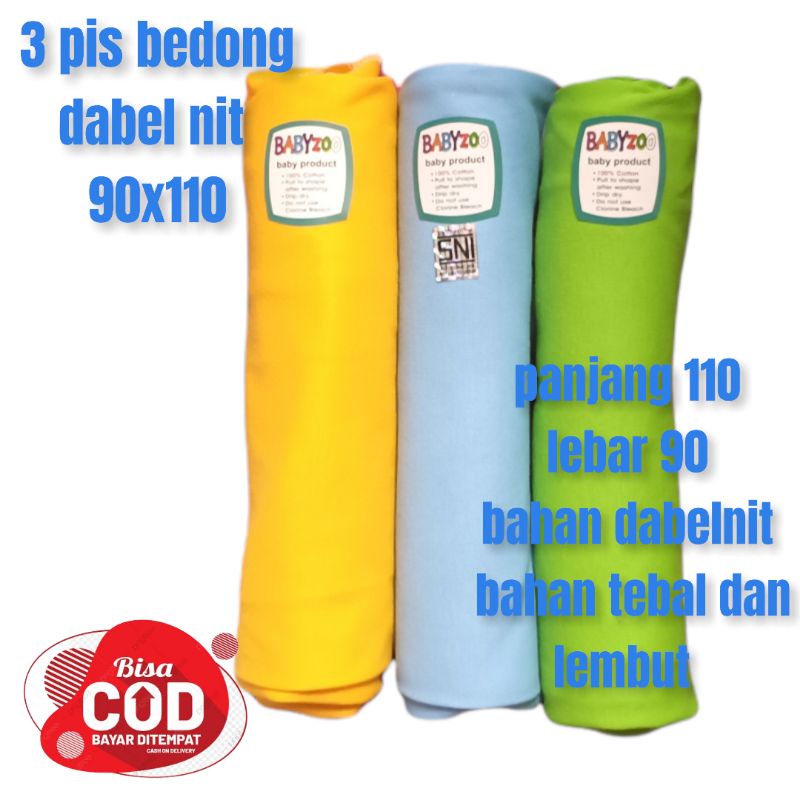 3 pis bedong polos 90x110 bahan dabelnit