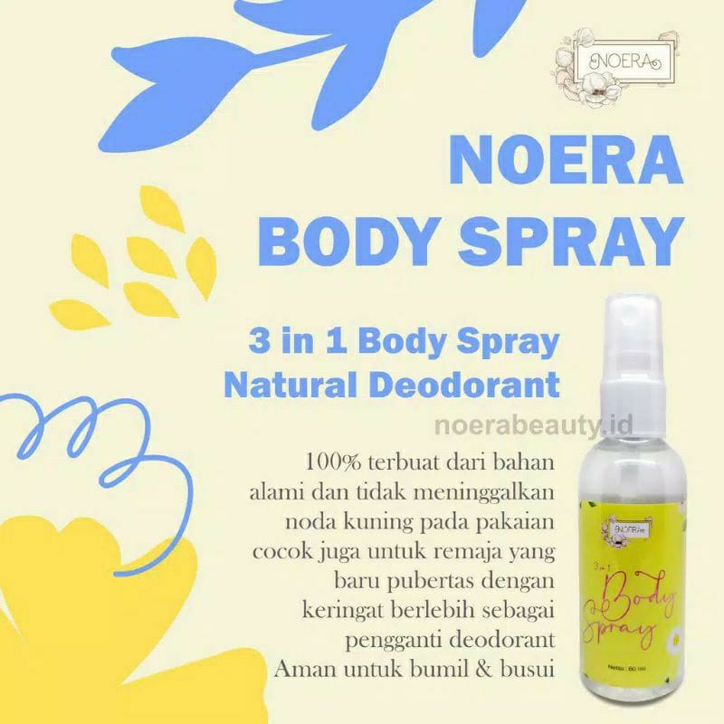 Noera 3 In 1Deo Spray | Natural Deo Spray Penghilang Bau Badan BPOM | Deodorant Spray pencerah ketiak anti bau badan