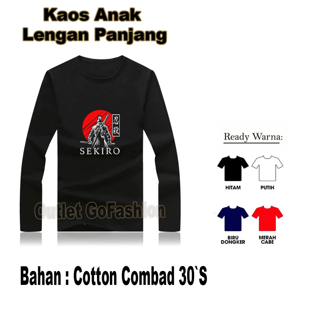 Baju Kaos Anak Laki Laki Motif Samurai Sekiro Shadows Die Twice Jepang Umur 3-12 Tahun Lengan Panjan