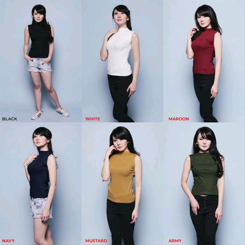 BARE KNIT TURTLENECK ATASAN WANITA STRETCH TANPA LENGAN