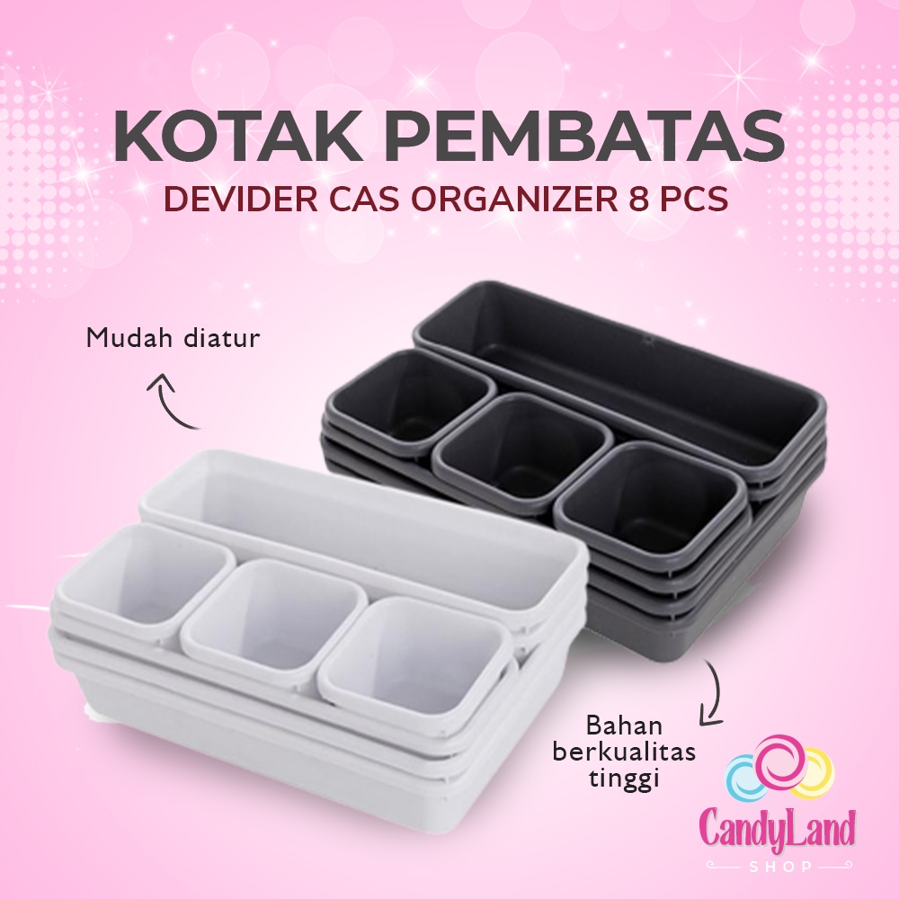 Kotak Pembatas Sekat Laci Kotak Penyimpanan Make Up Divider Case Organizer 8 Pcs