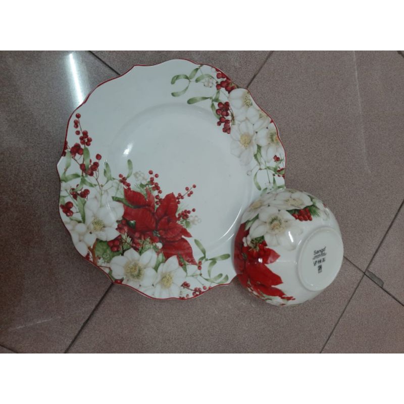 [SET] FLOWER DINNER N BOWL MANGKUK PIRING SET KERAMIK SANGO MOTIF BUNGA KEMBANG ANTIK KLASIK VINTAGE