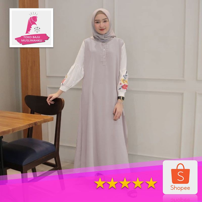 [✅COD] Fashion Gamis Aulia Abu Silver / Terbaru  / Promo  • Toko Baju Muslimahku