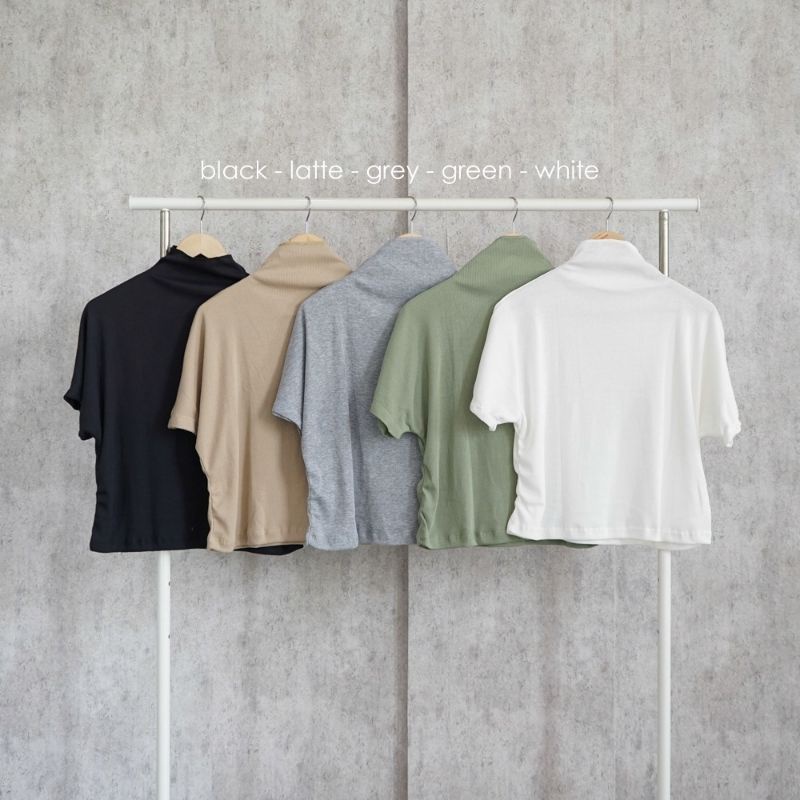 EZCA TOP BAJU ATASAN BLOUSE WANITA LENGAN PENDEK BAHAN RIB RAJUT KNIT TURTLENECK TURTLE NECK POLOS DARK BLUE BRICK ORANGE BATA BROWN LAVENDER PURPLE LATTE CREAM NUDE BLACK ARMY LIGHT GREEN PASTEL GREEN TEA FUCHSIA SHOCKING PINK GREEN WHITE GREY-8