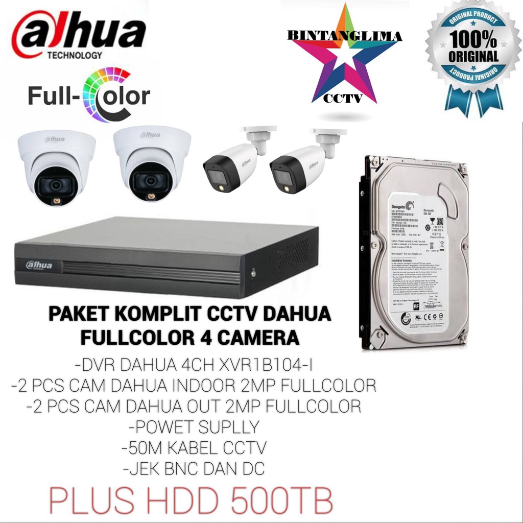 PAKET CCTV DAHUA FULLCOLOR 4 CAMERA KOMPLIT