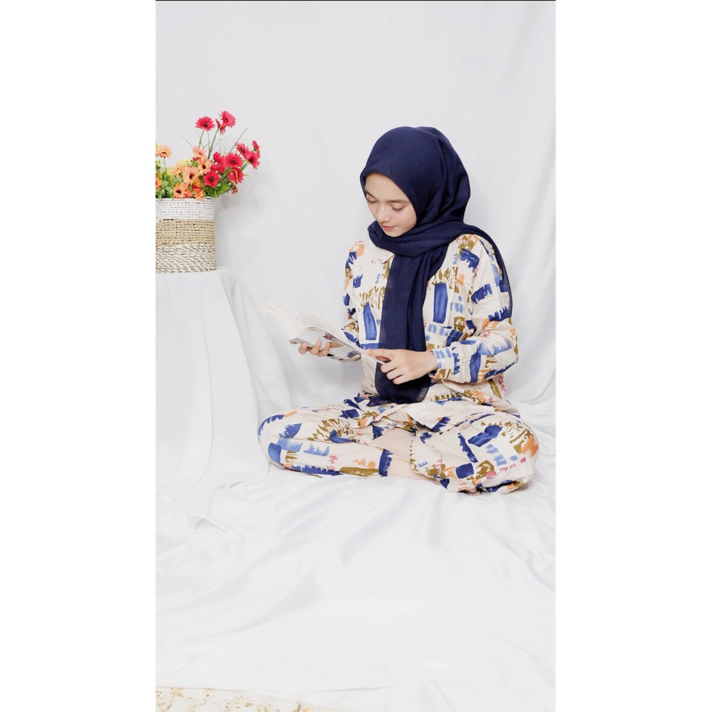 Setelan Wanita Terbaru Kemeja dan Celana Panjang Motif Premium Bahan Rayon Viscose All Size Fit to L