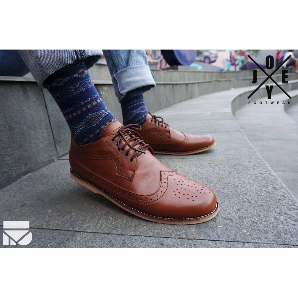 King Brown | Sepatu Pantofel Vintage Ori Klasik Kulit Pria Cowok Men Wingtip Footwear | FORIND Joey