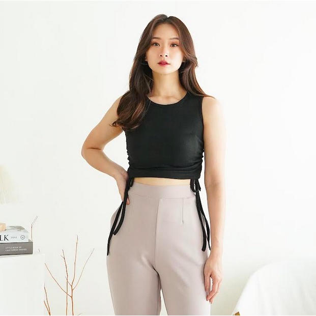 Korean Knit Tanktop Basic Crop Tank Top Serut Kaos Kamisol Baju Atasan Wanita 145