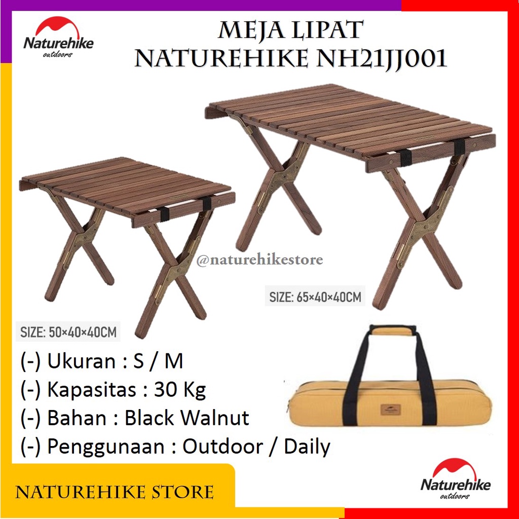 Meja Lipat Folding Table Foldable Black Walnut Outdoor Egg Rool Camping Traveling Naturehike NH21JJ0