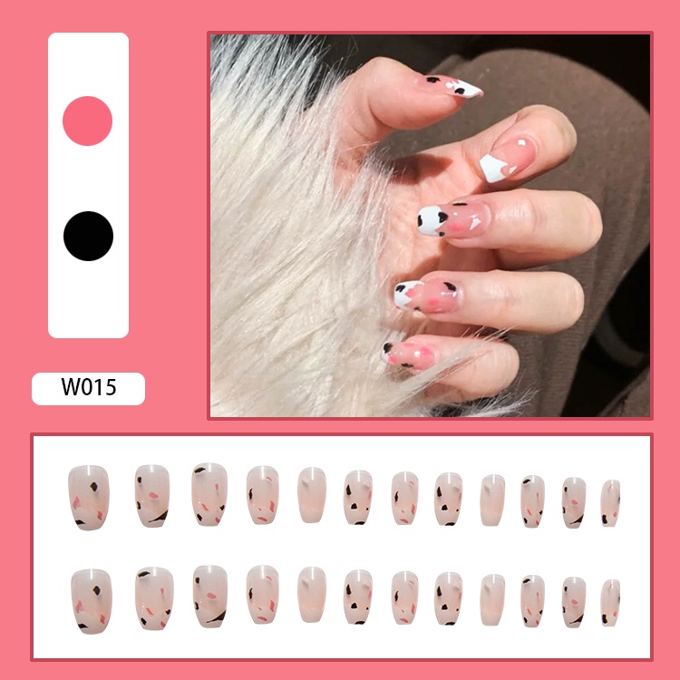 24pcs / set Kuku Palsu Desain Elegan Penuh Penuh Penuh Penuh Warna-Warni Tahan Air Untuk Manicure Nail Art