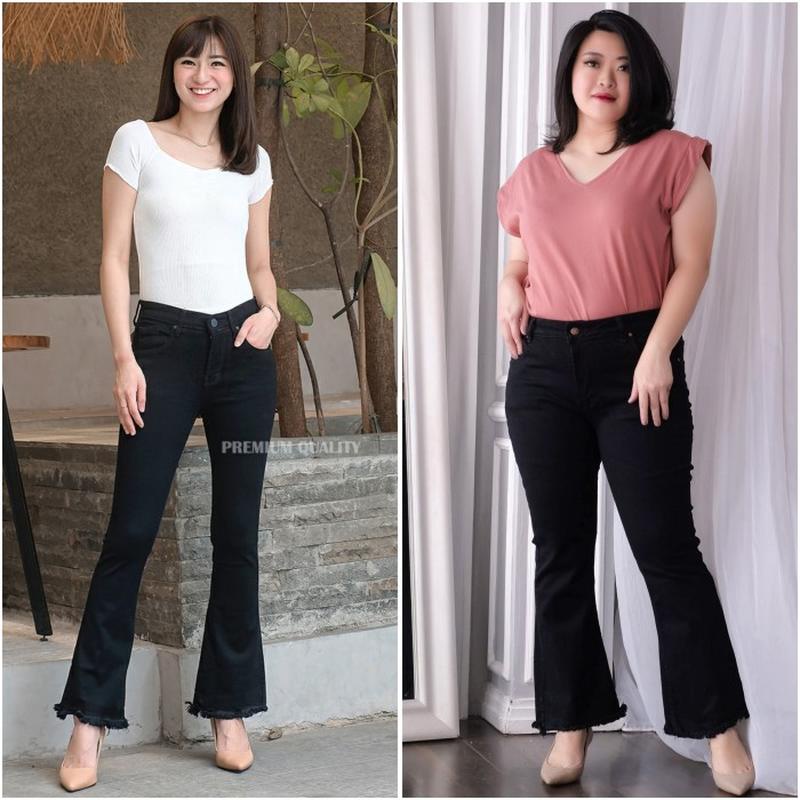 Celana Jeans 7/9 Wanita Ripped Belah Tulang Legging Jeans Jumbo Pinggang Karet Melar Stretch Terbaru