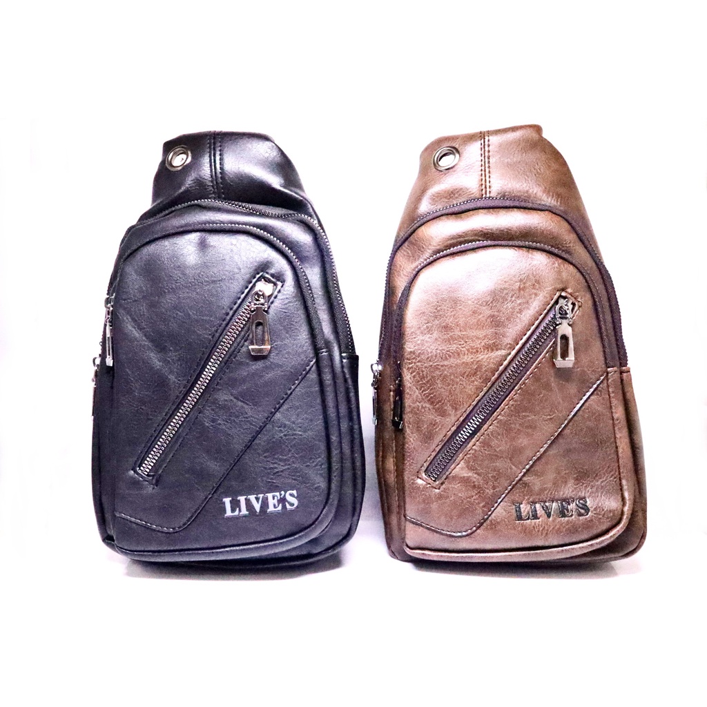 Tas Slempang Selempang Pria Laki Cowo Kulit Usb Charger Sling Travel Bag Impor Ori Asli PU 2-16