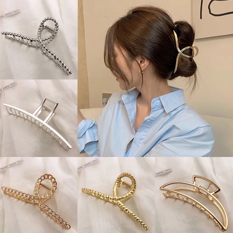 Jepit Rambut Model Rantai Twist Silang Bahan Metal Alloy Gaya Korea Untuk Wanita