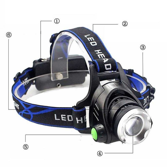 Senter Kepala Headlamp Lampu  Outdoor LED Cree XML T6 + Charger