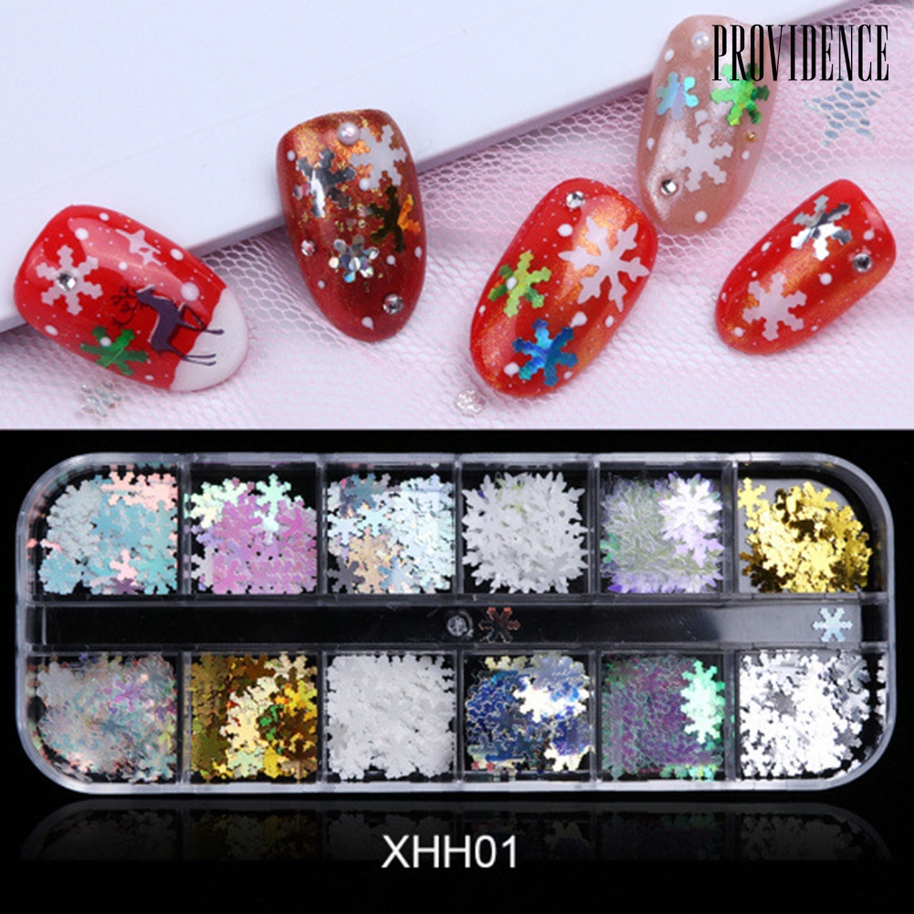 Providence Christmas Decor 12 Grids Multi Color 3D Glitter Snowflake Nail Art Sequins Flake