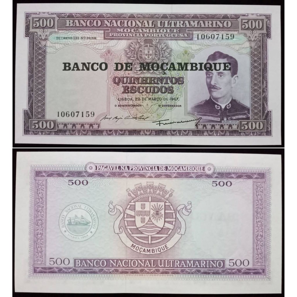 Uang Kuno Mocambique/ Mozambique/ Mozambik 500 Escudos tahun 1967 UNC