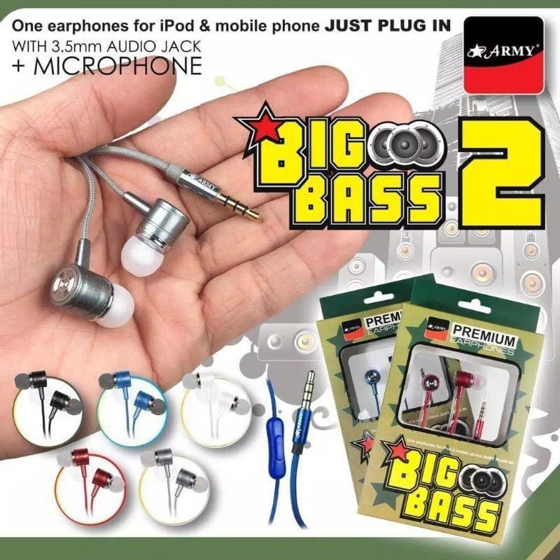 HEADSET ARMY BIG BASS HANDSFREE EARPHONE ARMY BIG BASS