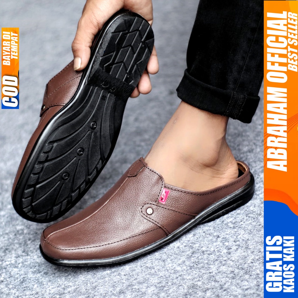 Sepatu Sandal Casual Kulit Asli Bustong Tutong Sendal Slop Original Murah Terbaru Kekinian