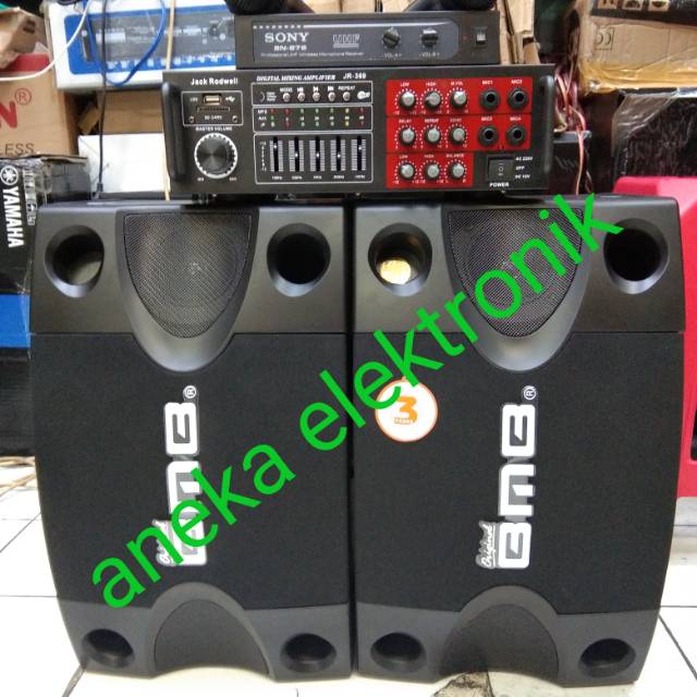 PAKET KARAOKE SPEAKER BMB 8" + AMPLIFIER BLUETOTH DAN MIC WIRELESS GARANSI 3 TAHUN