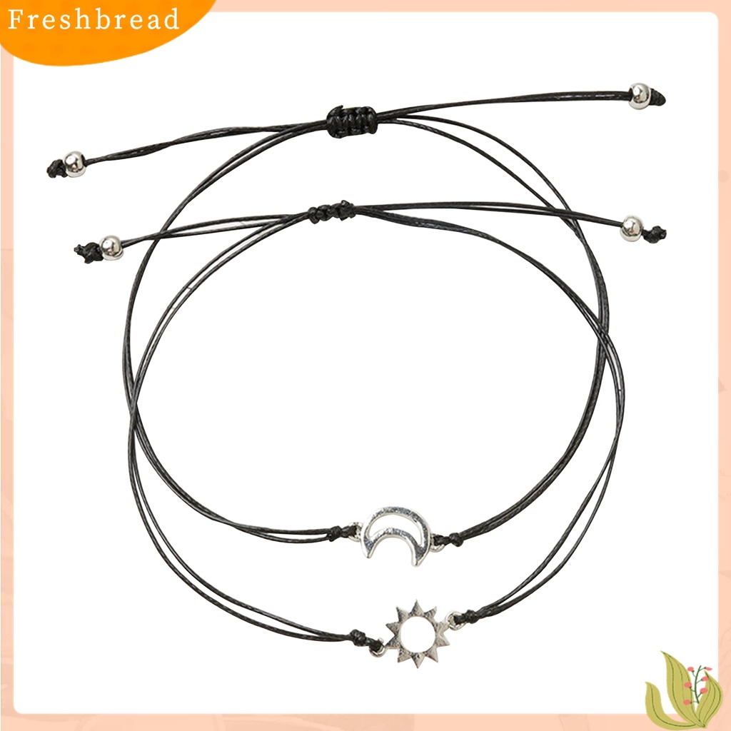 Fresh| 2pcs Gelang Tangan Pasangan / Pria / Wanita Desain Bulan / Matahari Adjustable Untuk Hadiah