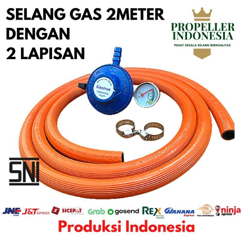 GASTRON  , SELANG PAKET ORANGE  Regulator Gas LPG Meteran GT 15 M