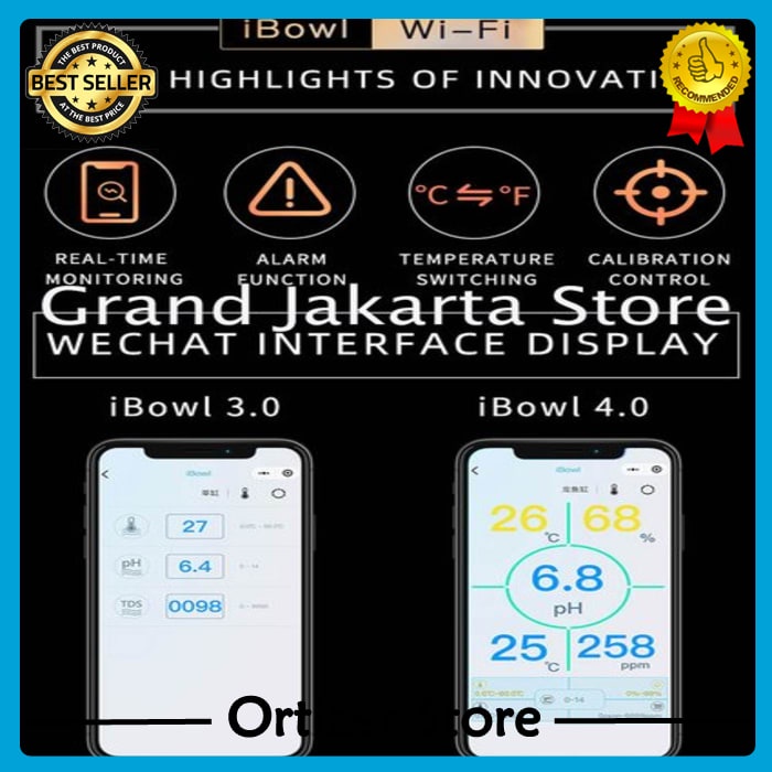 Terlaris Aquarium 4in1 WIFI PH TDS Temperature Monitor Meter Tester Humidity Akuarium Online Suhu Ai