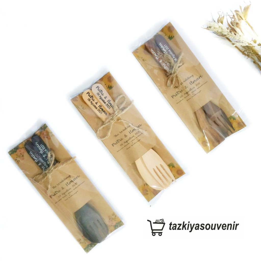 Souvenir Pernikahan Sendok Garpu Kayu Sumpit Set Rustic Unik Murah-1