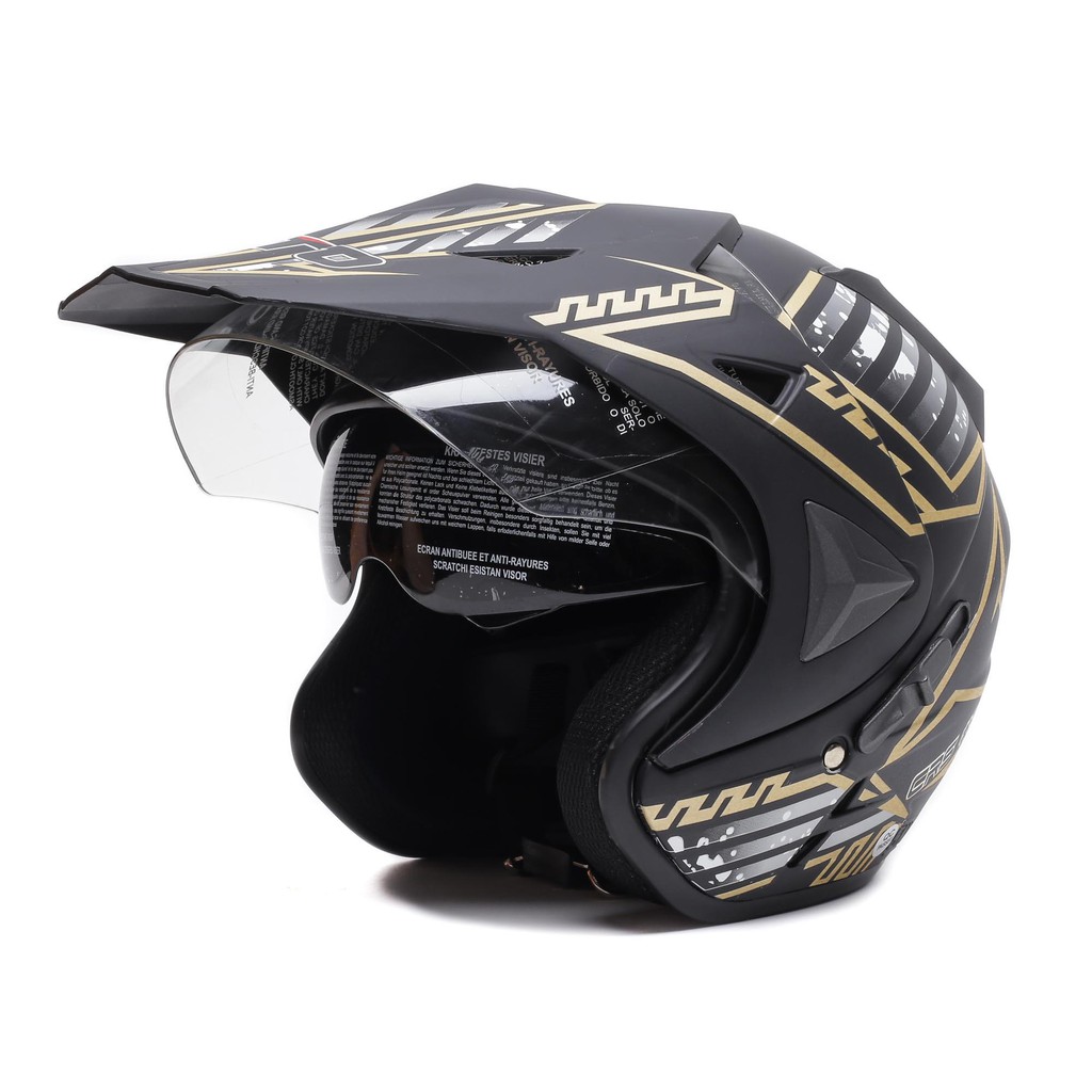 [Helm Dewasa] WTO Helmet Pro-Sight Cross - Hitam Doff Gold