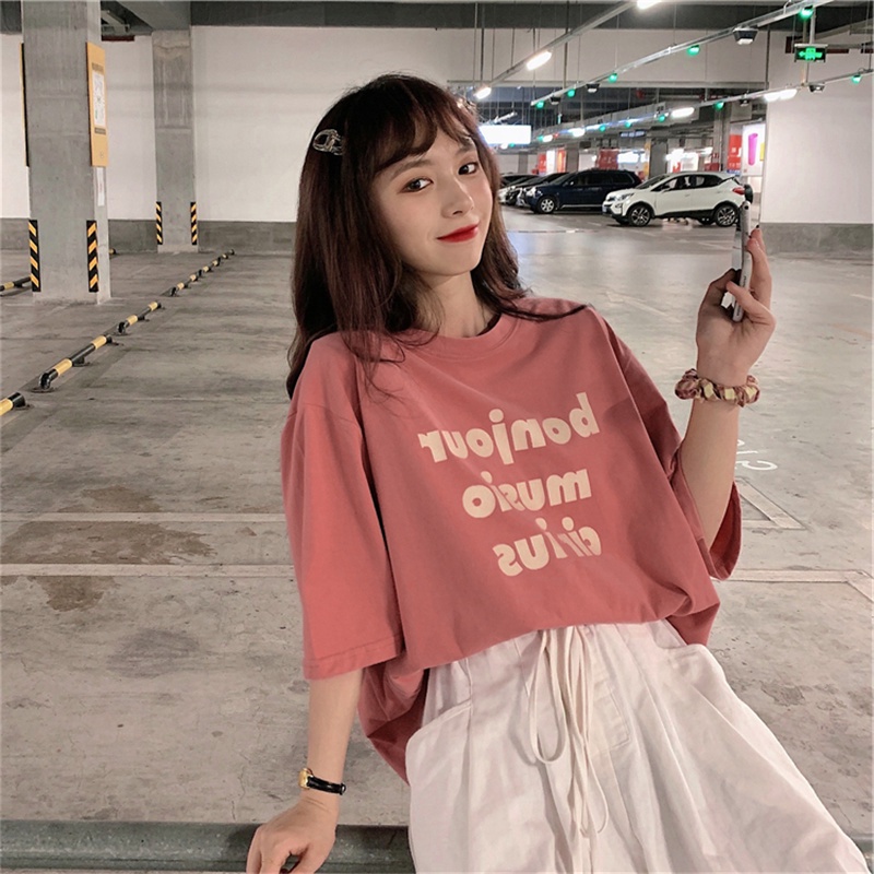 Kaos Atasan Lengan Pendek Wanita Fashion Korea/Premium Katun T-shirt Import/Baju Cewe Oversize(realpict)