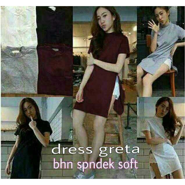 DRESS turtle neck GRETA/ BELAH PINGGIR/ DRESS LENGAN PENDEK