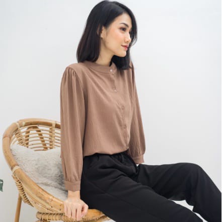 Reva Blouse Crinkle - Kemeja Blouse - Kemeja Polos - Atasan Wanita Terbaru