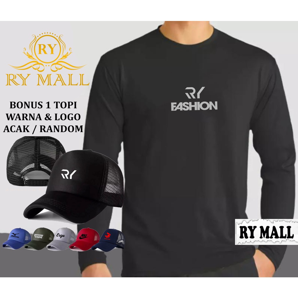 BONUS TOPI.. Kaos Lengan Panjang RY FASHION Silver + Topi Random / Kaos Pria / kaos Polos