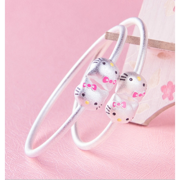 Hello Kitty 925 Silver Bangle Bracelet Child Hand Jewellery