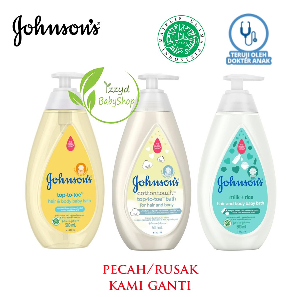 Sabun bayi pump Johnson's top to toe 500ml hair &amp; body baby bath /Lotion/ johnsons wash / milk &amp; rice