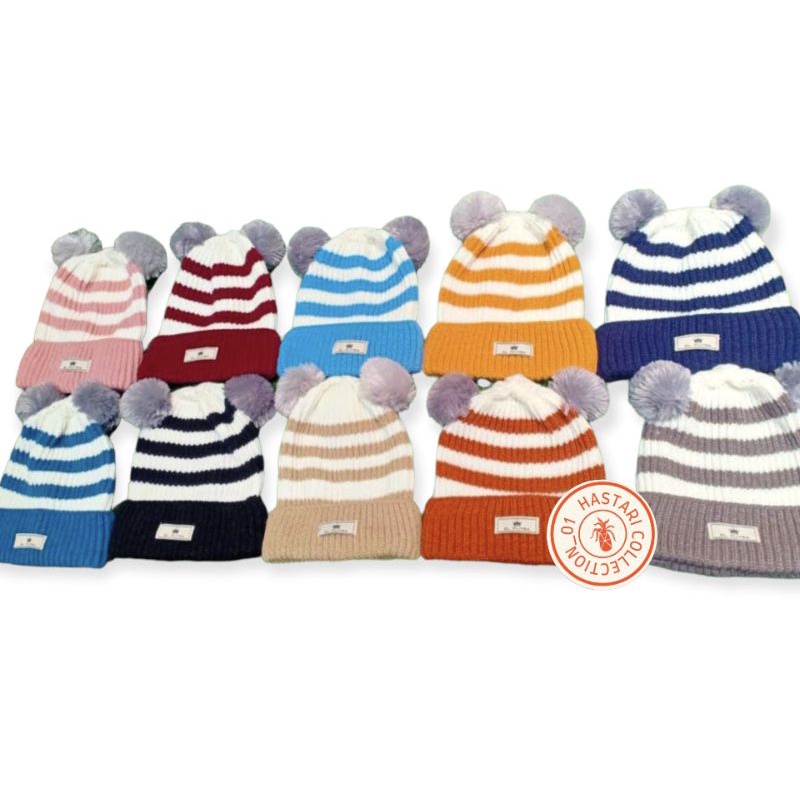 Kupluk bayi salur rajut pompom topi rajut anak lucu