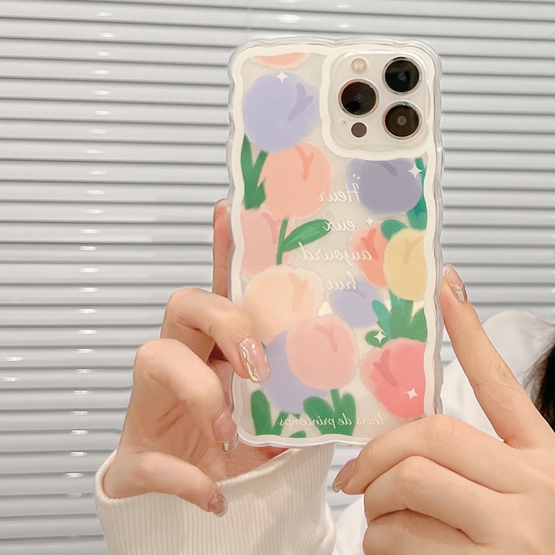 Soft Case Silikon Motif Bunga tulip Pink Untuk IPhone 7 8 Plus X XR XS Max 11 Pro Max 12 13 Pro Max SE 2020