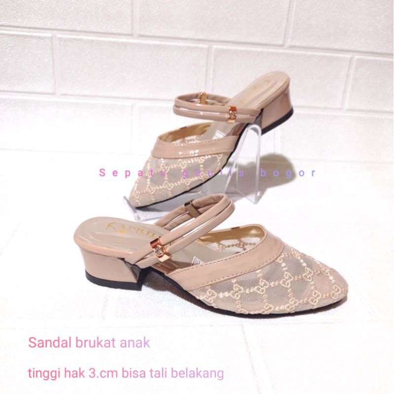 Sandal pesta anak perempuan hak tahu 3cm model terbaru kekinian/sendal brukat anak perempuan usia 6-12tahun bisa cod bayar di tempat/sepatu sandal pesta anak perempuan