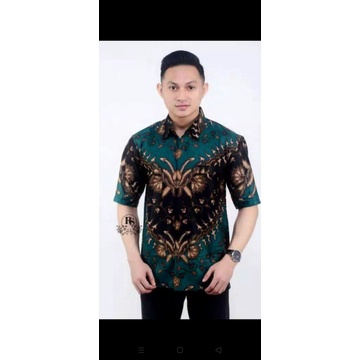 kemeja batik pria lengan pendek keris Hijau