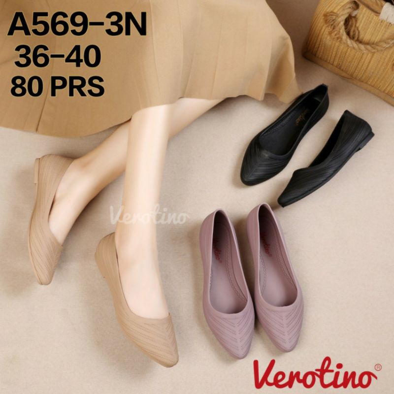 A569-3N Sepatu Jelly Wanita Verotino Kerja Flat Shoes Jely Elegan Nyaman Flatshoes Slop Selop Cewek Perempuan Karet Impor A569 569 A568 A568-2 A568-3N Import