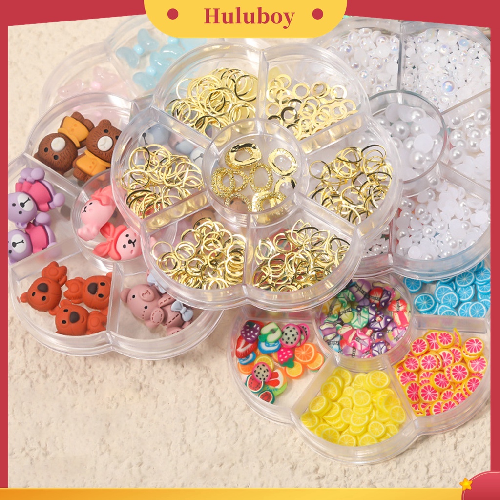 Huluboy Huluboy♡ 1 Kotak Ornamen Kuku 3D Bentuk Pita Aksen Berlian Imitasi Untuk Wanita