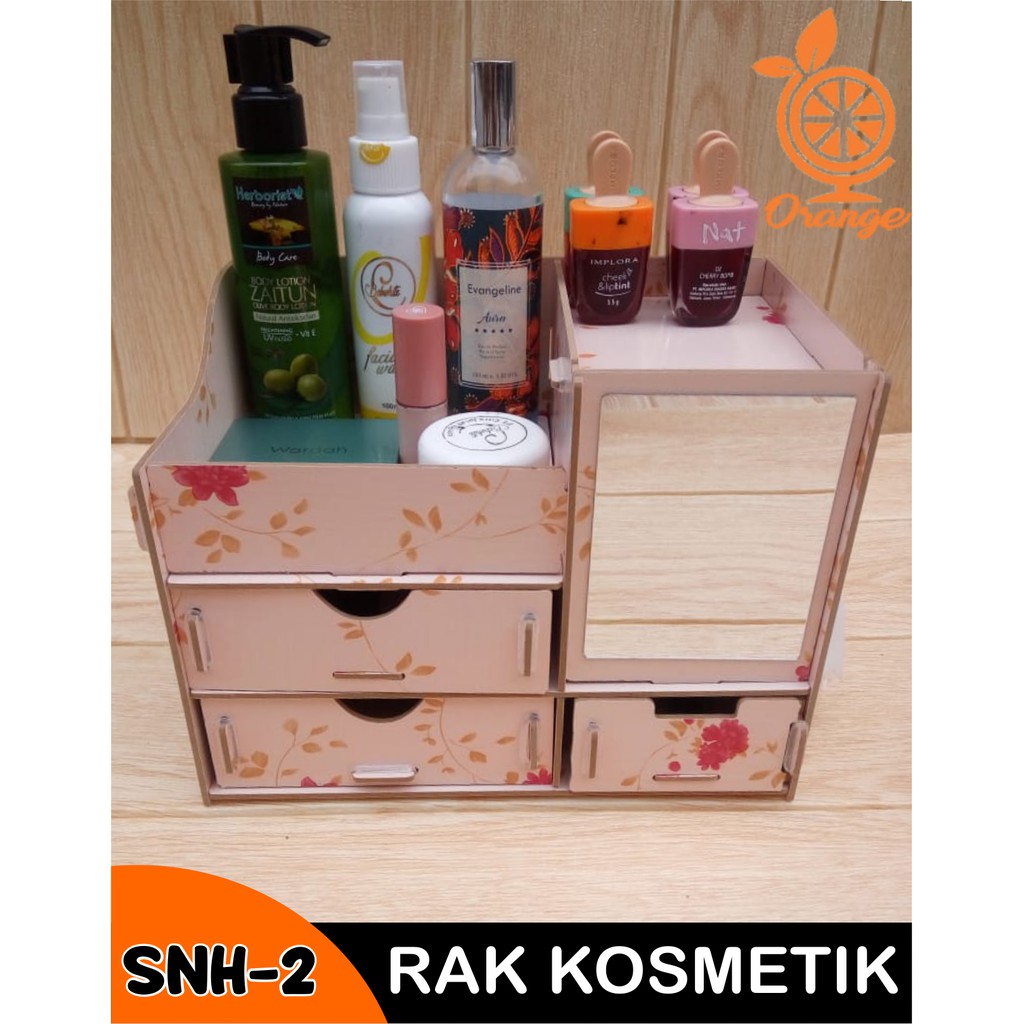 Rak Kosmetik Kaca Rak Kosmetik mini Tempat make up Bahan Kayu Kotak Make Up Serbaguna - Worlhome