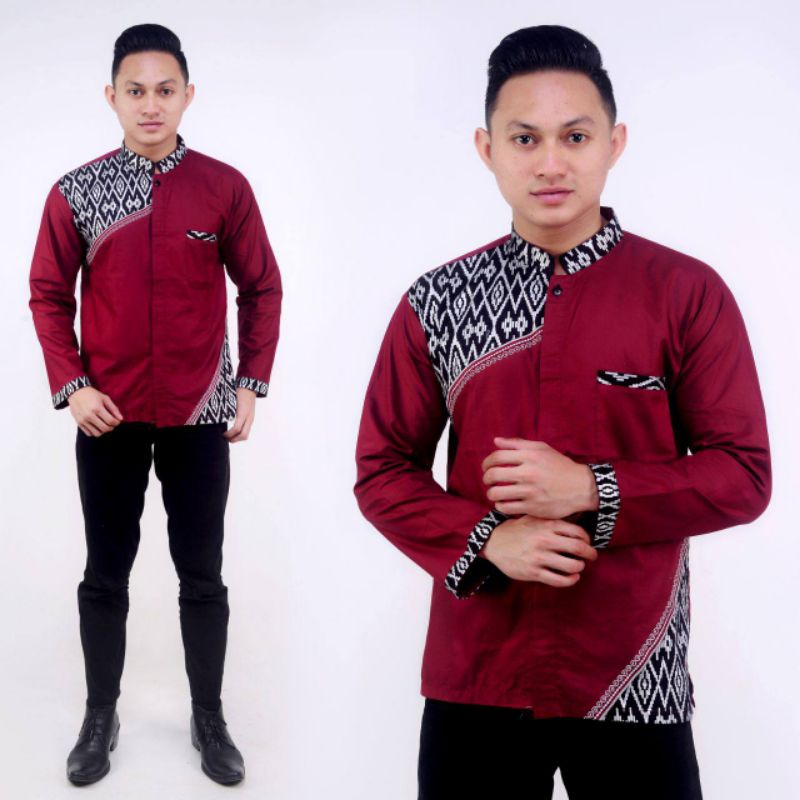 Koko Bordir Kombinasi Batik Lengan Panjang Termurah &amp; Terlaris Size M, L, XL #1 ( ORIGINAL )