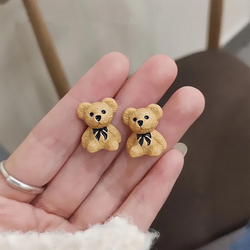 Anting Desain Kartun Beruang Coklat Bahan Resin Transparan Gaya Korea Untuk Wanita