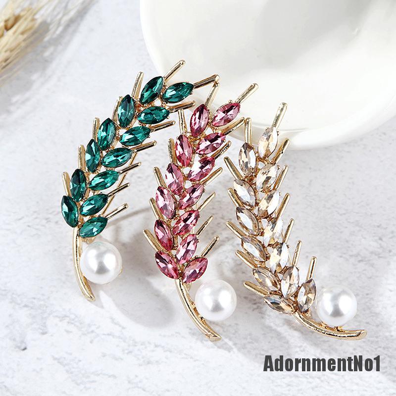 (Adornmentno1) Bros Pin Desain Gandum Hias Mutiara + Berlian Imitasi Untuk Wanita