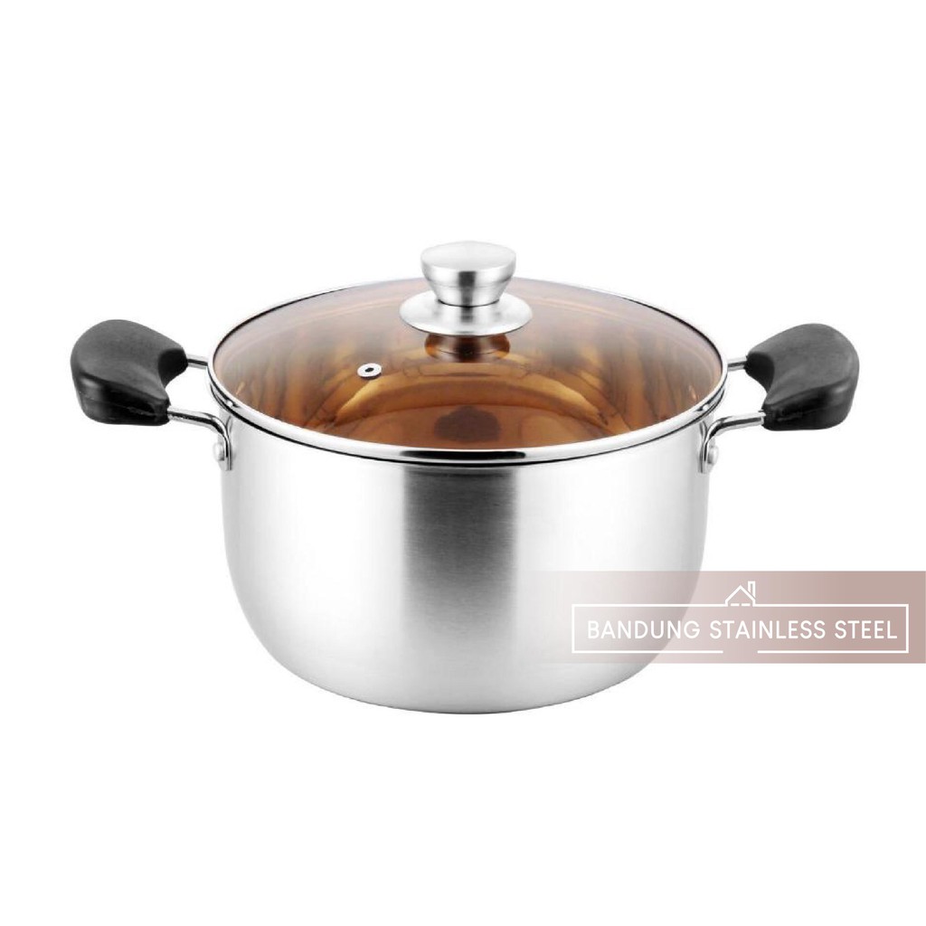 Panci Sup 22cm Stainless TEBAL / Soup Pot tutup Kaca murah