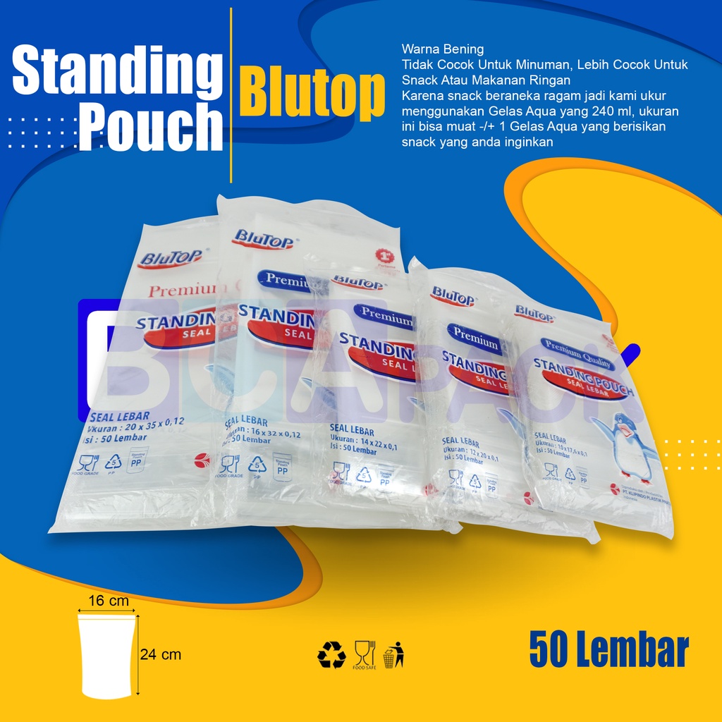 

PLASTIK STANDING UP POUCH 16 X 24 CM - KLIP KEMASAN BENING TEBAL ISI 50 LEMBAR JAKARTA